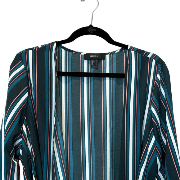 Forever 21 Plus - Green Stripped Cover up kimono robe size 2x - Picture 5 of 5